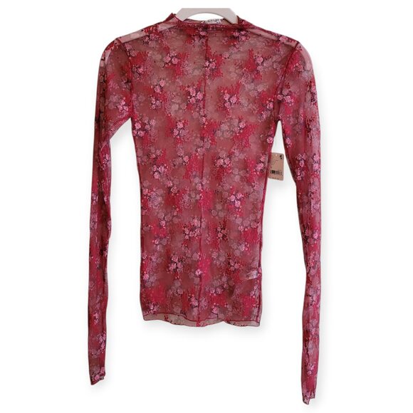 Free People Semi-Sheer Mesh Lady Lux Layering Top in Scarlet Combo size XS NWT - Picture 3 of 10